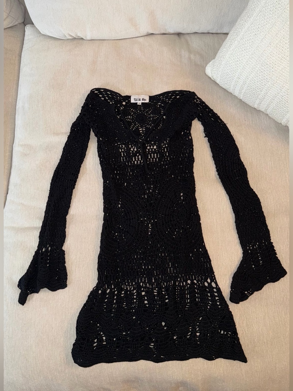 Rat & Boa Black Crochet Long Sleeve Dress Coverup Knit Small RARE Desert Rose - Picture 4 of 8